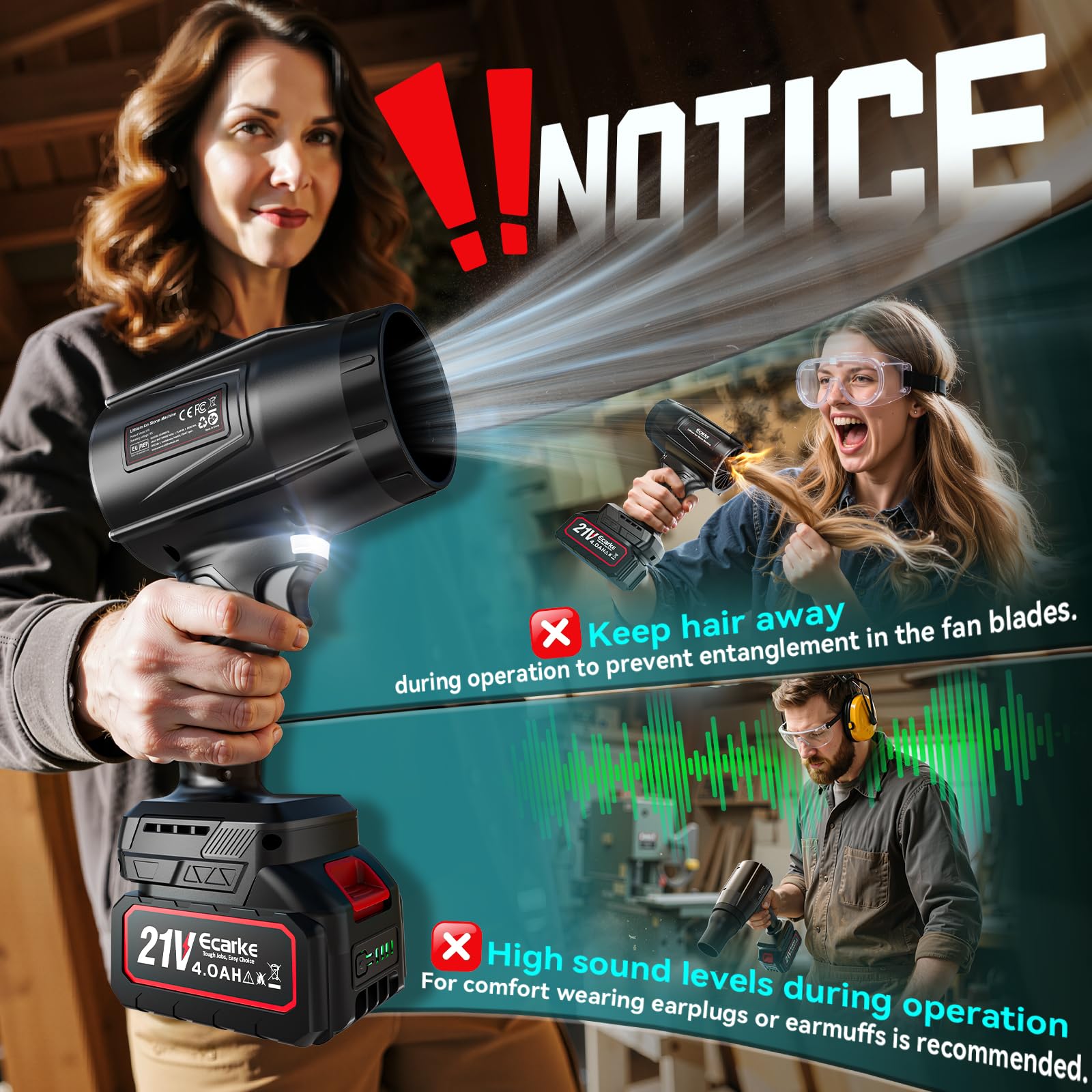 Ecarke accessory set laid out including nozzles and earplugs for versatile tasks