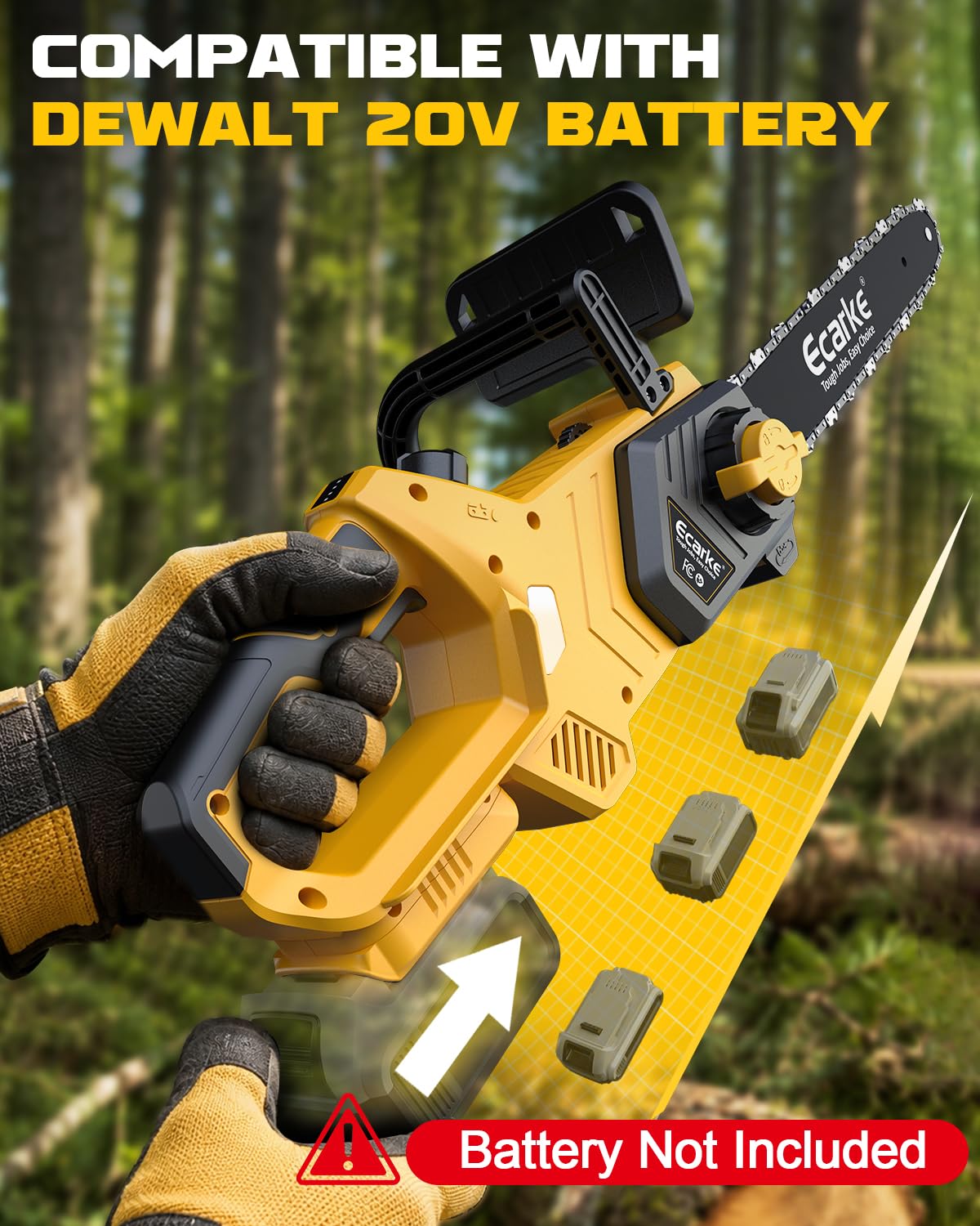 Ecarke beside a DeWalt 20V battery illustrating compatibility and lightweight setup