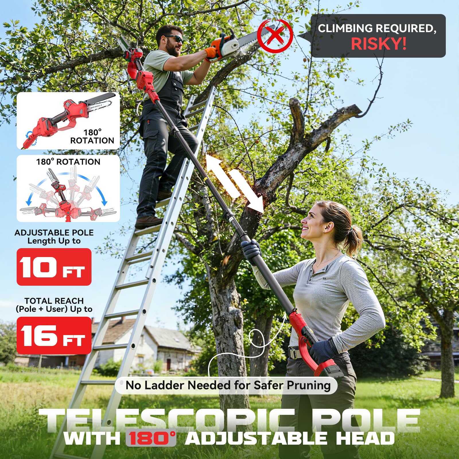 Ecarke detached handheld chainsaw demonstrating portable cutting advantage