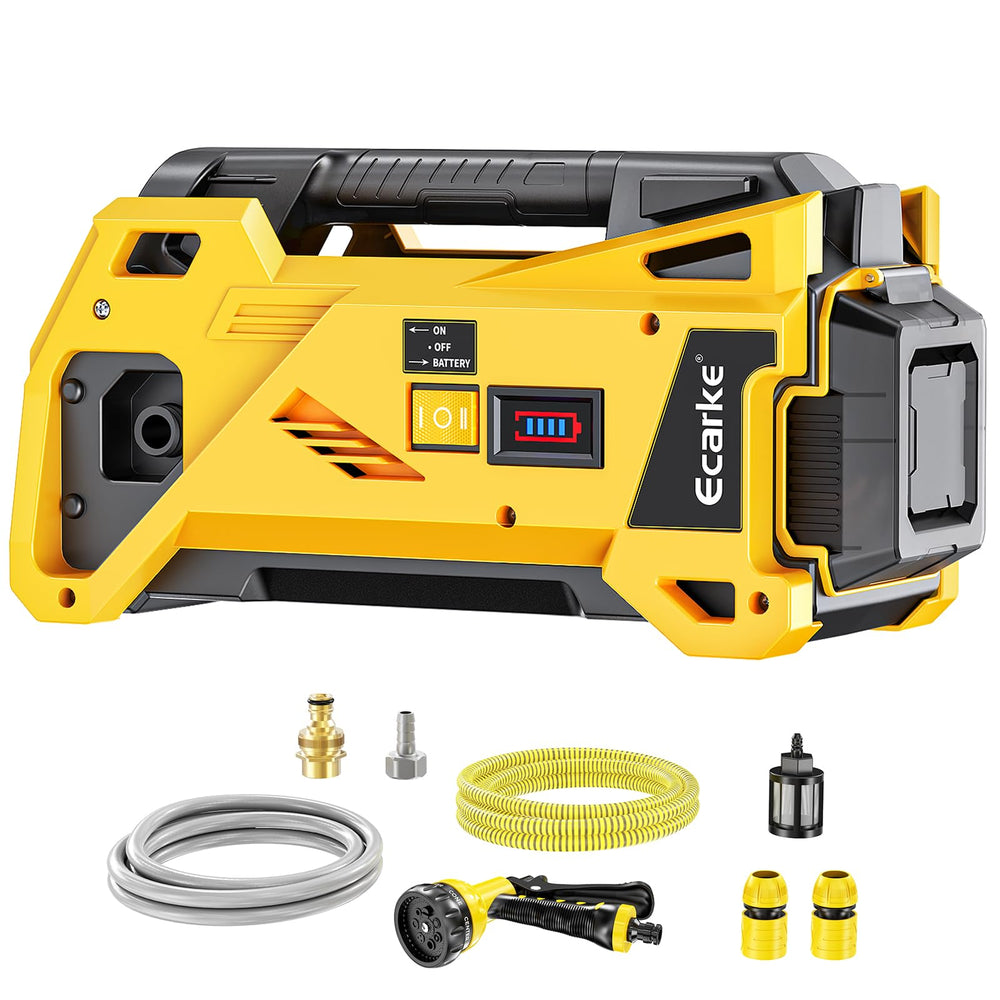 Ecarke front view of cordless pump showing compact design and portability benefits