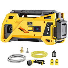 Ecarke front view of cordless pump showing compact design and portability benefits