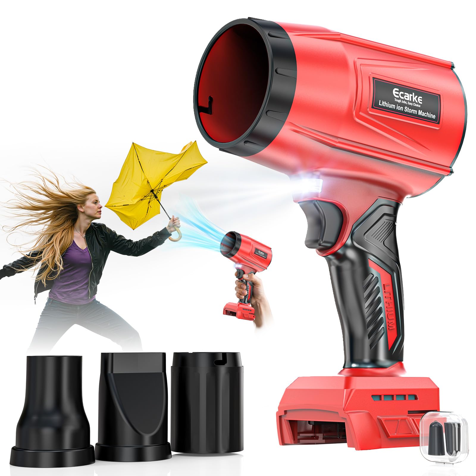 Ecarke front view showing nozzle and compact design benefit portability