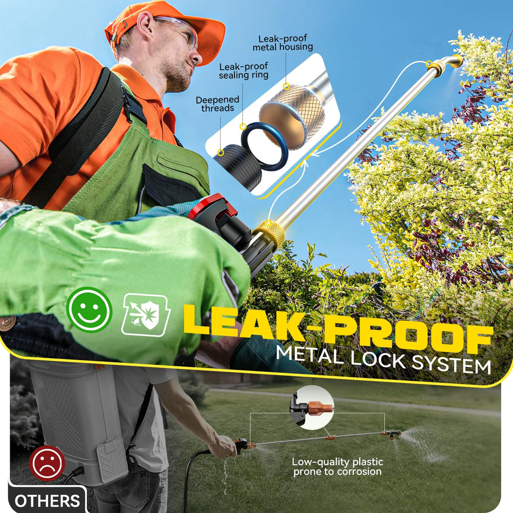 Ecarke sprayer in use on a garden demonstrating cordless mobility and precision