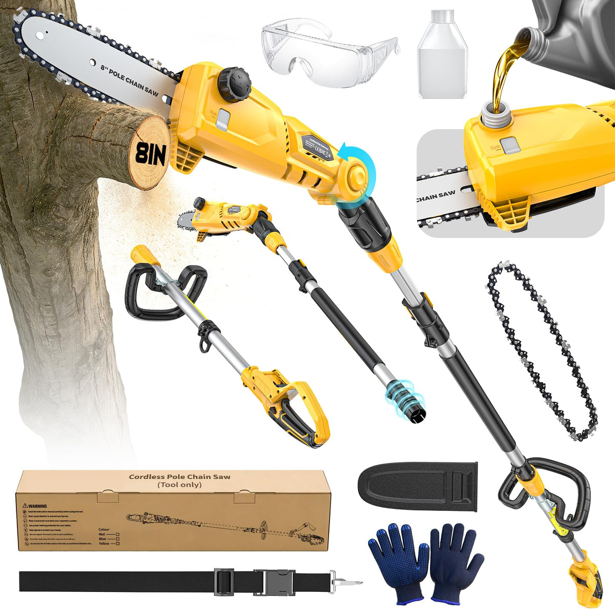 Ecarke pole saw front view showing compact design and easy handling benefit