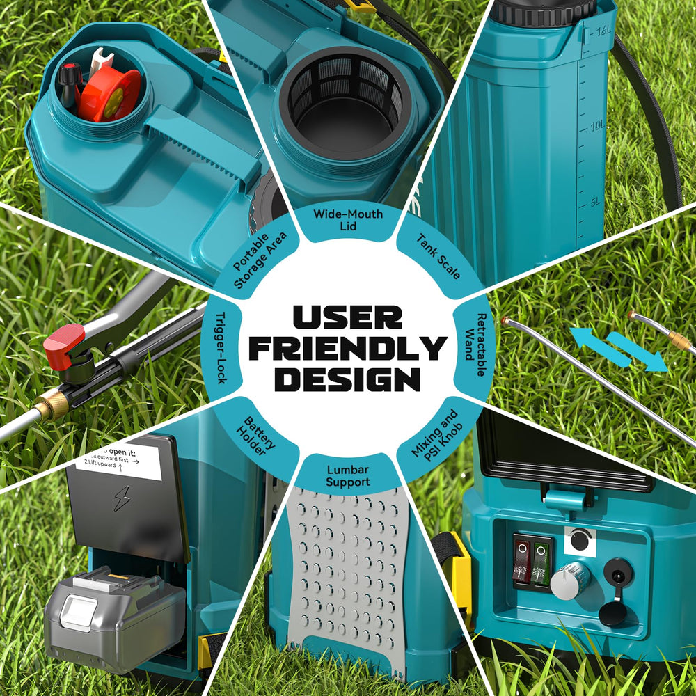 Ecarke size comparison next to garden tools showing compact, portable scale benefit