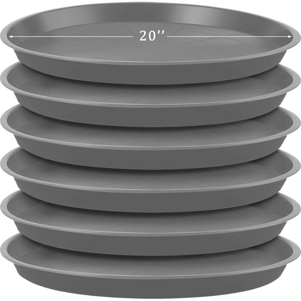 Eccliy front view of six 20 inch gray saucers showing set and benefit of bulk supply