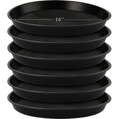Eccliy front view of six black 16-inch saucers showing stackable protection