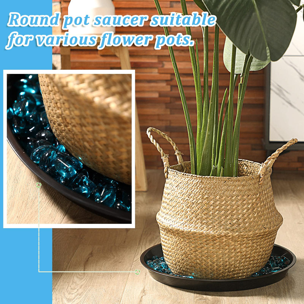 Eccliy saucer in use under ceramic pot protecting indoor floor from water