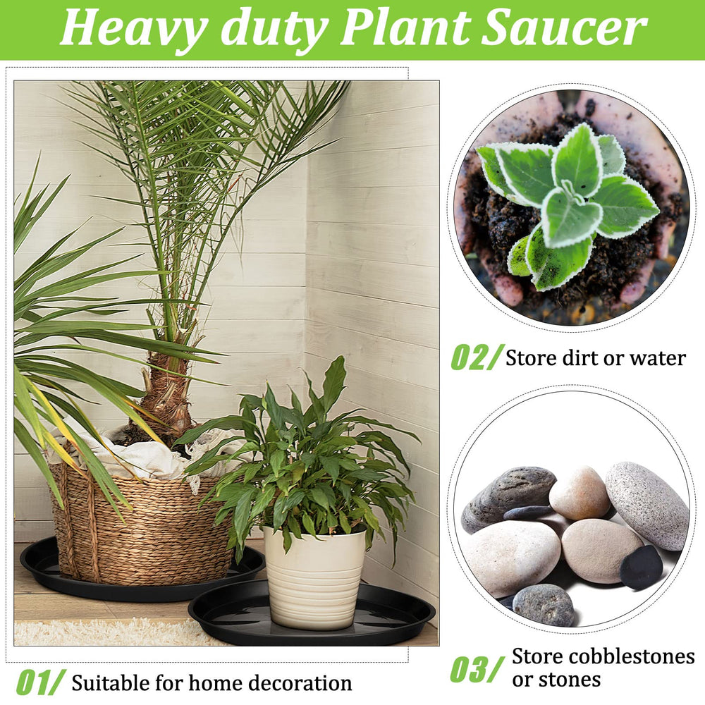 Eccliy saucer in use under a large outdoor planter protecting patio and soil containment