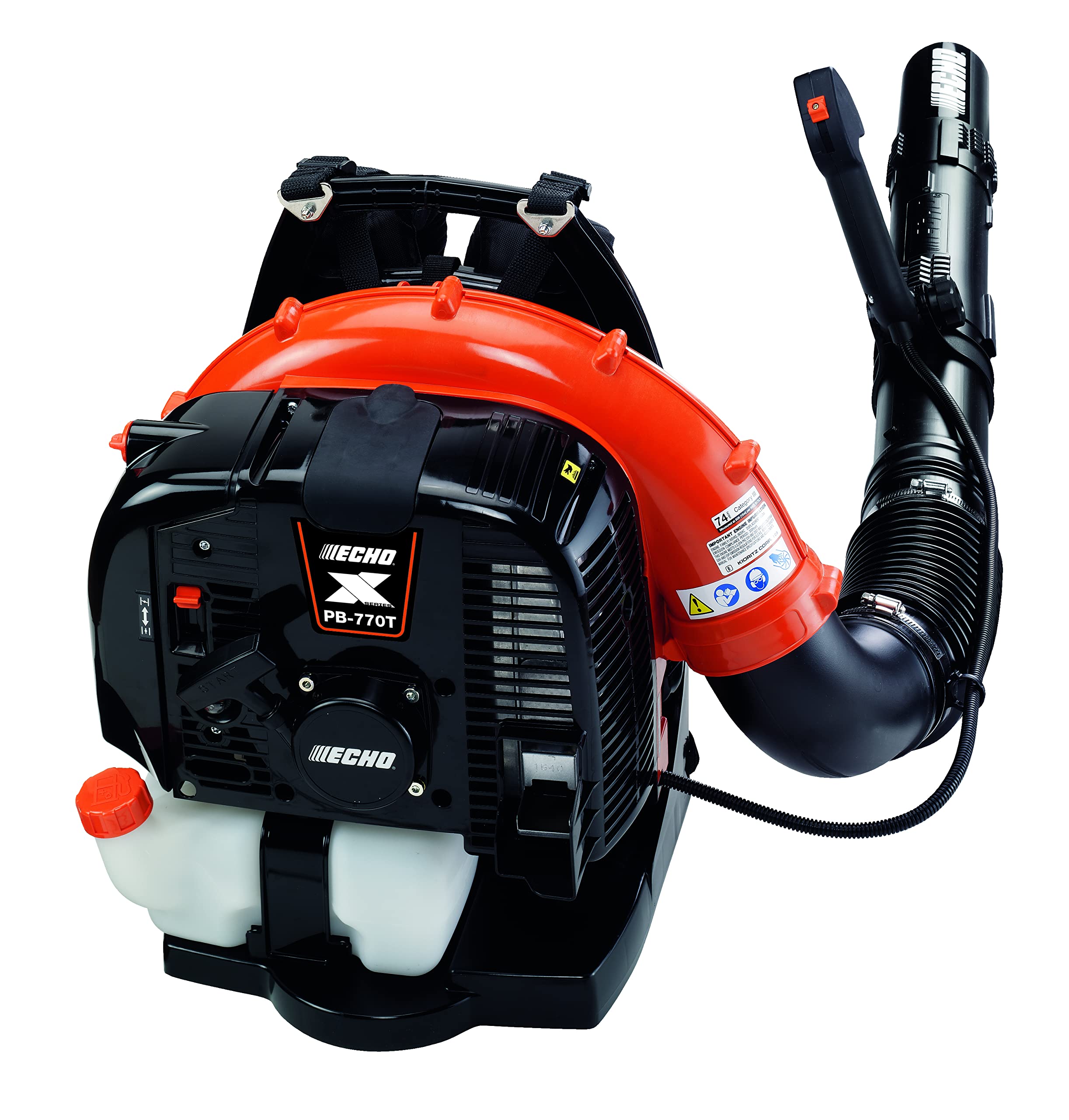 ECHO PB-770T front profile showing nozzle and tube, demonstrating strong debris clearing power
