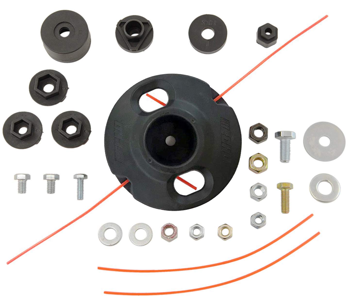 ECHO rapid loader trimmer head front view showing mounting and fast reload benefit