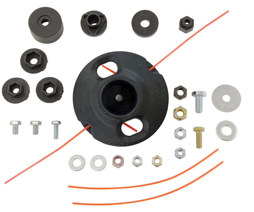 ECHO rapid loader trimmer head front view showing mounting and fast reload benefit