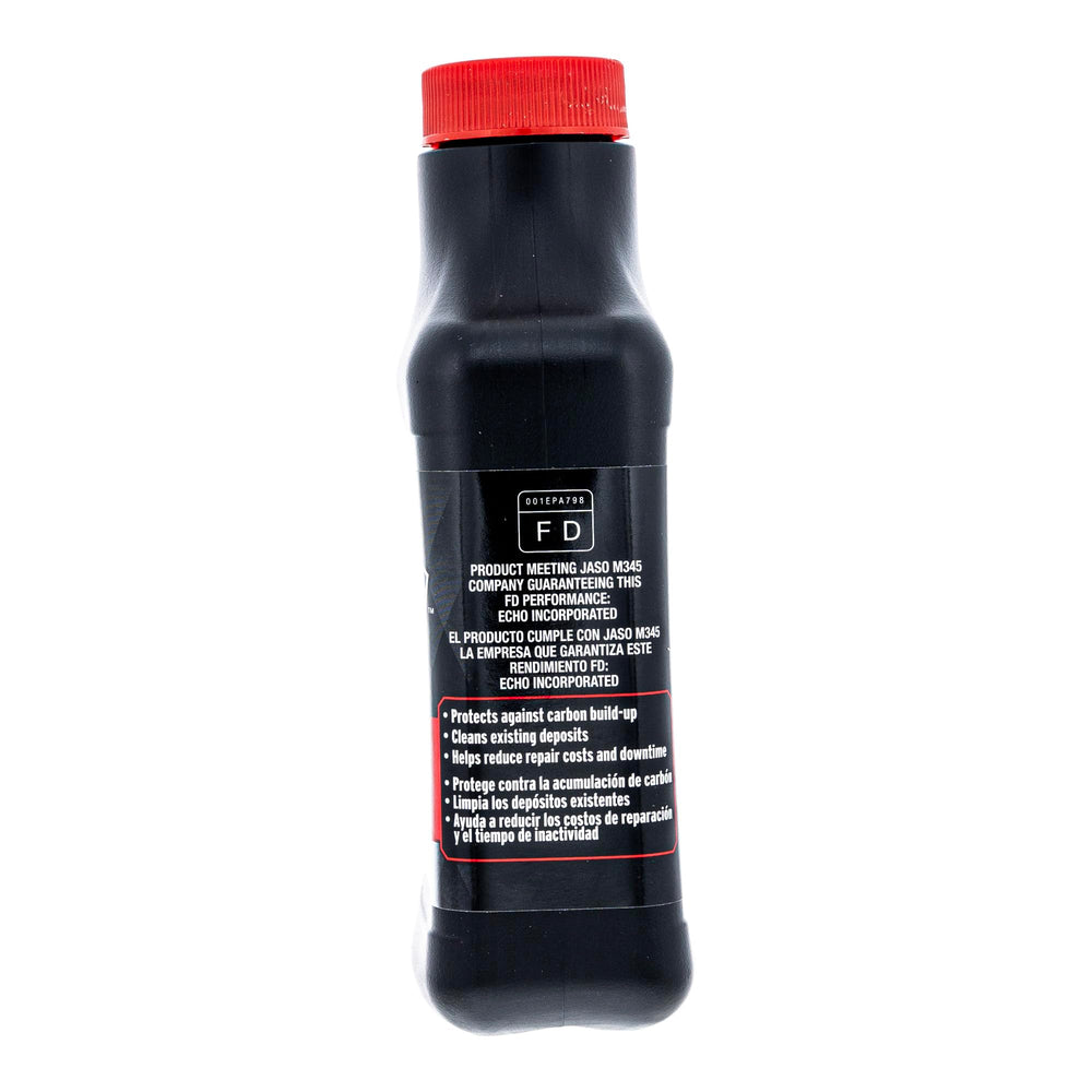 ECHO Red Armor bottle next to 2.5 gallon gas can showing correct scale