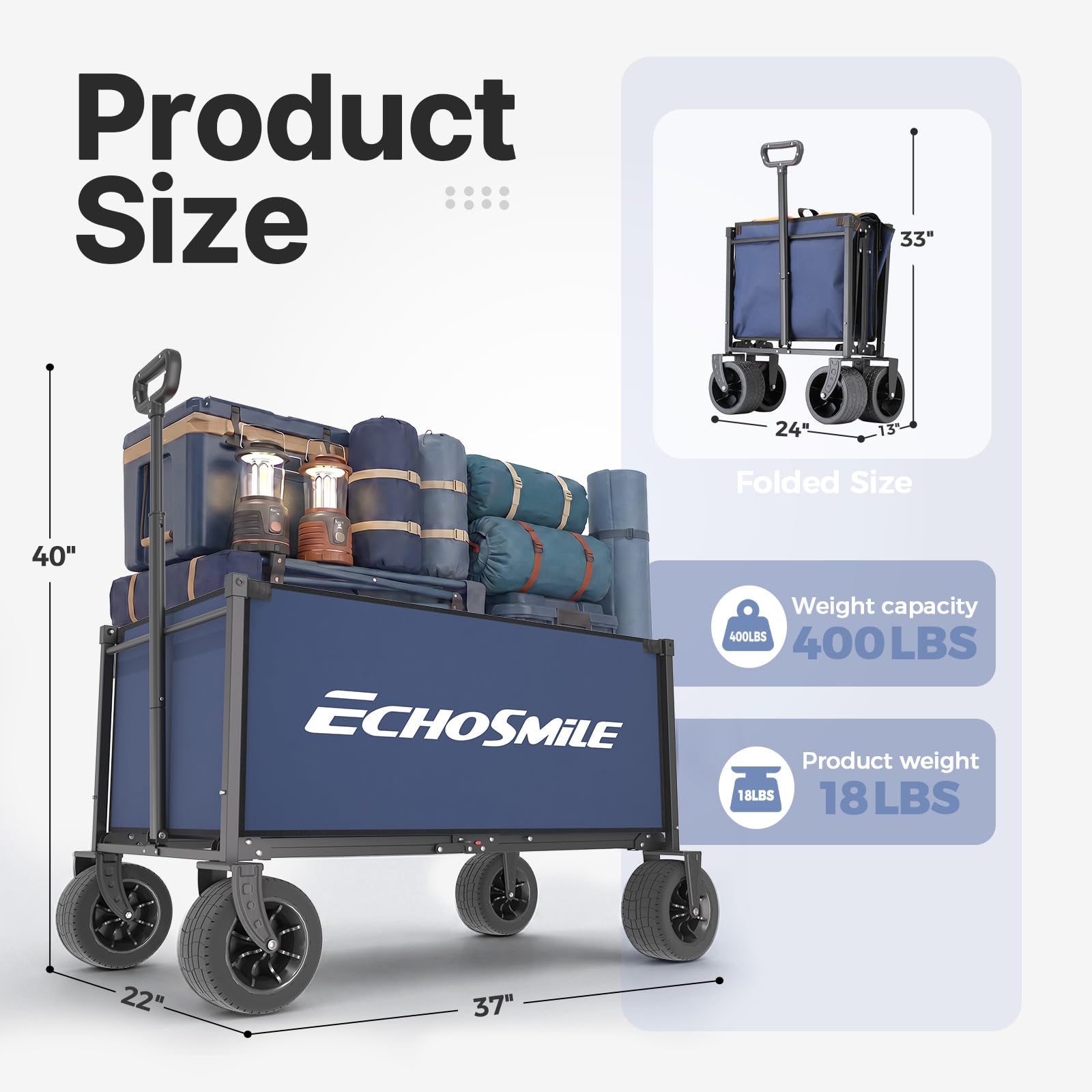 EchoSmile close-up of 9cm wide wheel tread improving traction on soft surfaces