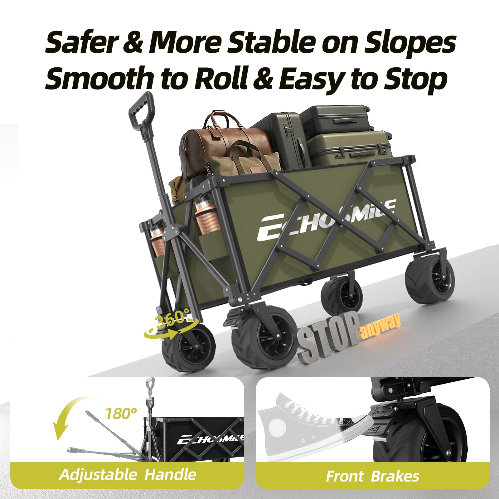 EchoSmile telescopic handle rotated and locked for comfortable pulling