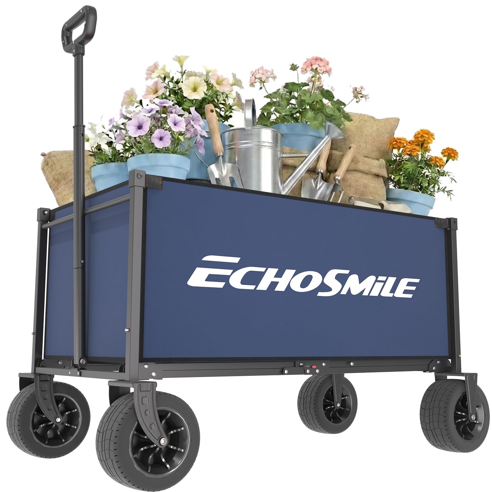 EchoSmile lifestyle shot hauling camping gear showing effortless outdoor transport