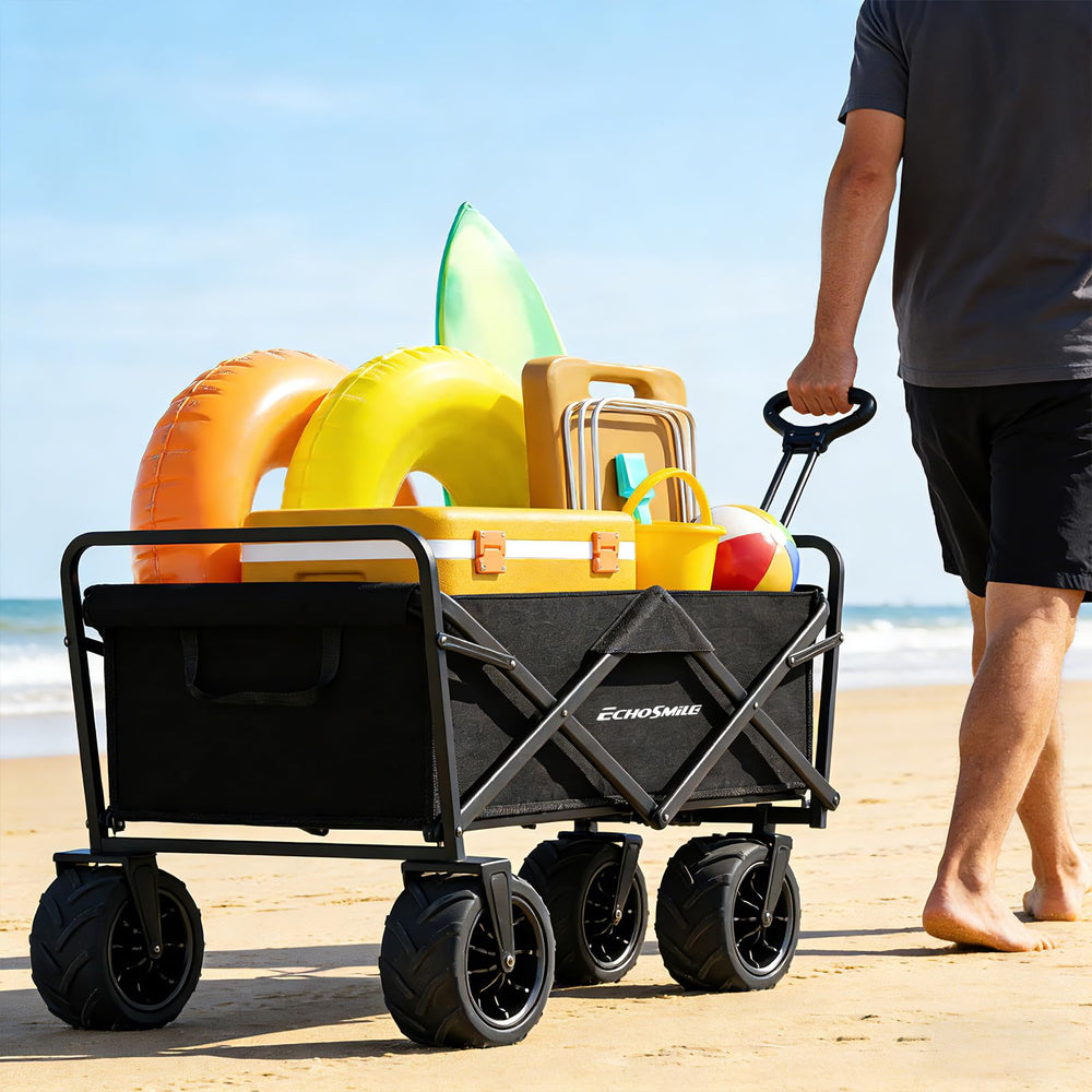 EchoSmile wagon beside a cooler to show scale and generous cargo capacity