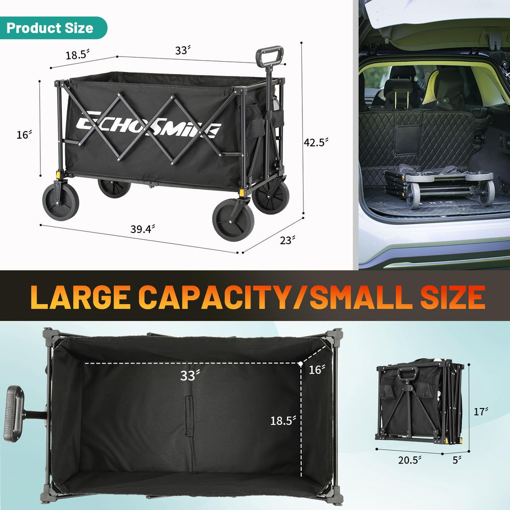 EchoSmile folded compact wagon demonstrating easy storage and portability benefit