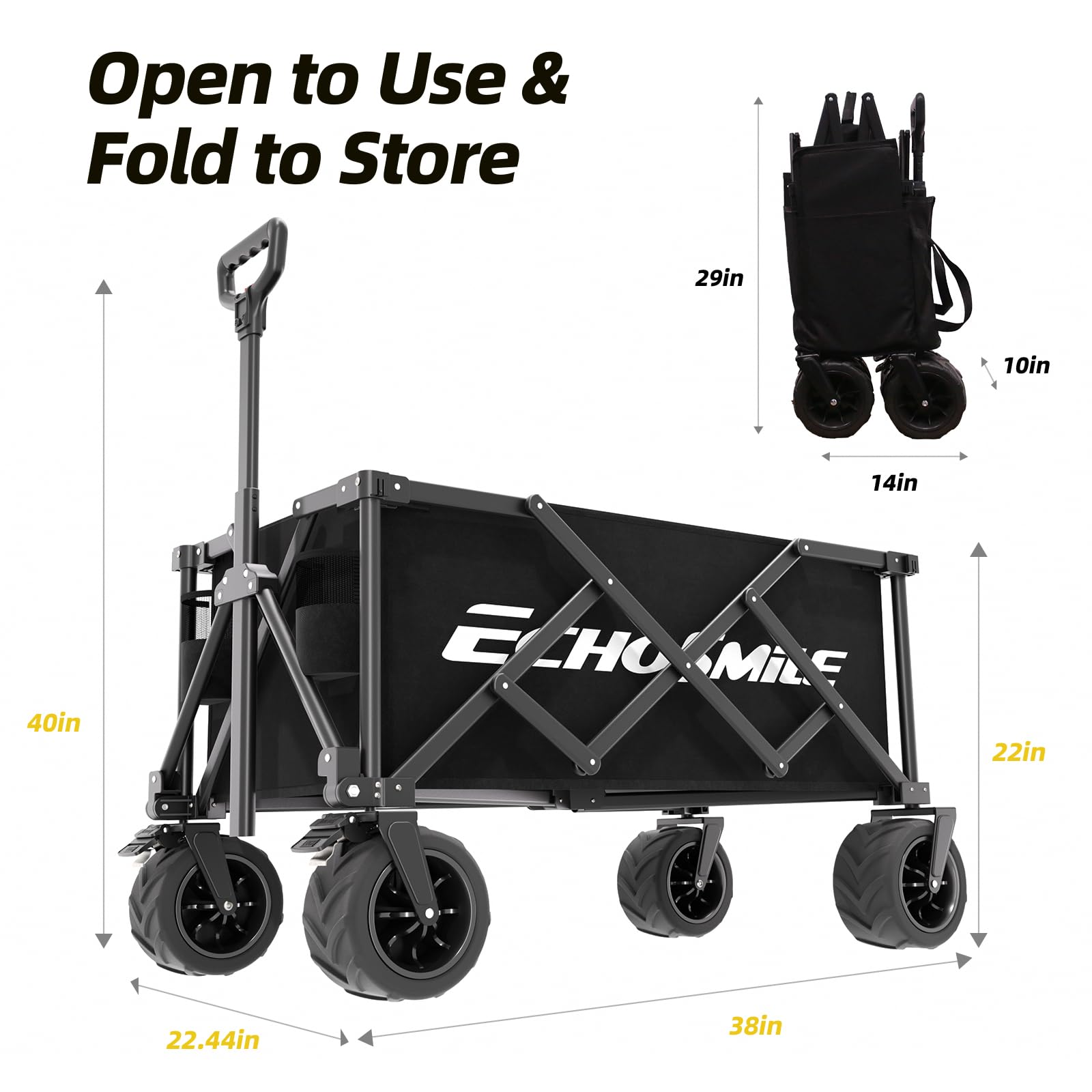 EchoSmile folded wagon inside car trunk saving space and time