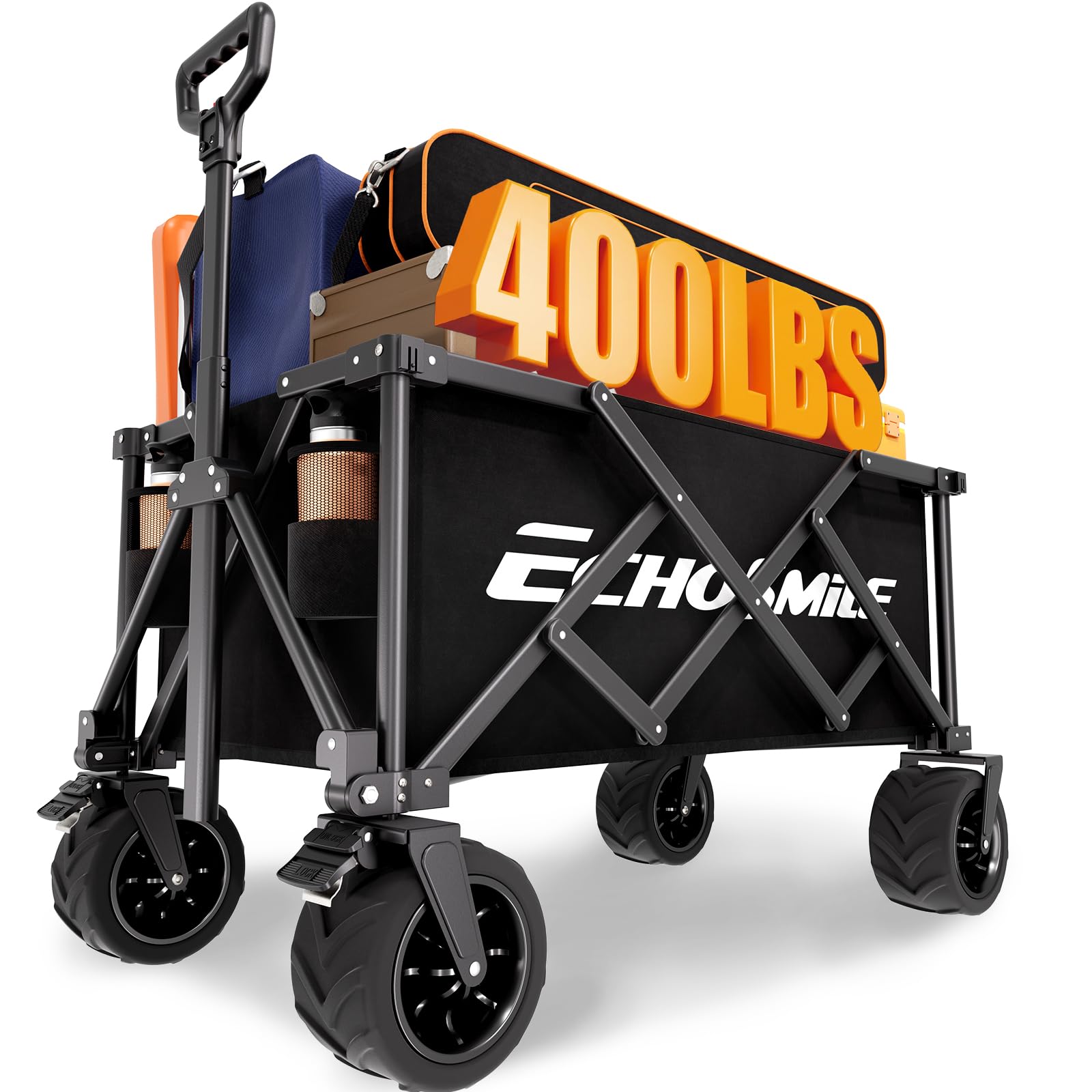 EchoSmile wagon front view showing sturdy frame and storage benefit