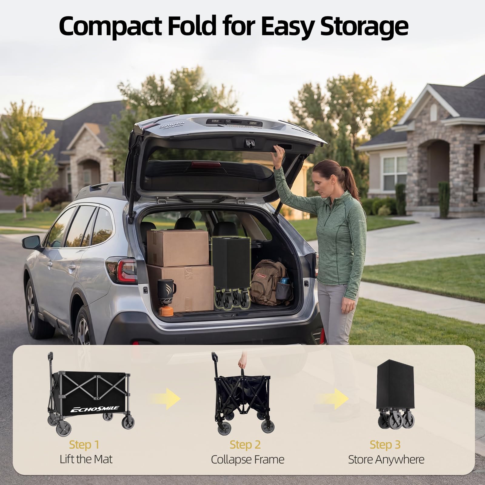 EchoSmile in use with groceries loaded to illustrate quick setup and everyday utility