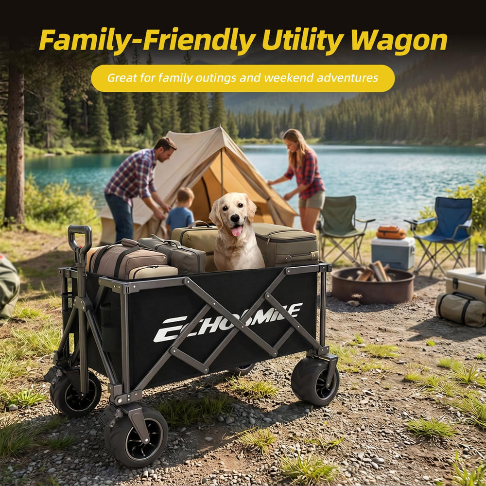 EchoSmile wagon on beach with family showing easy all-terrain use