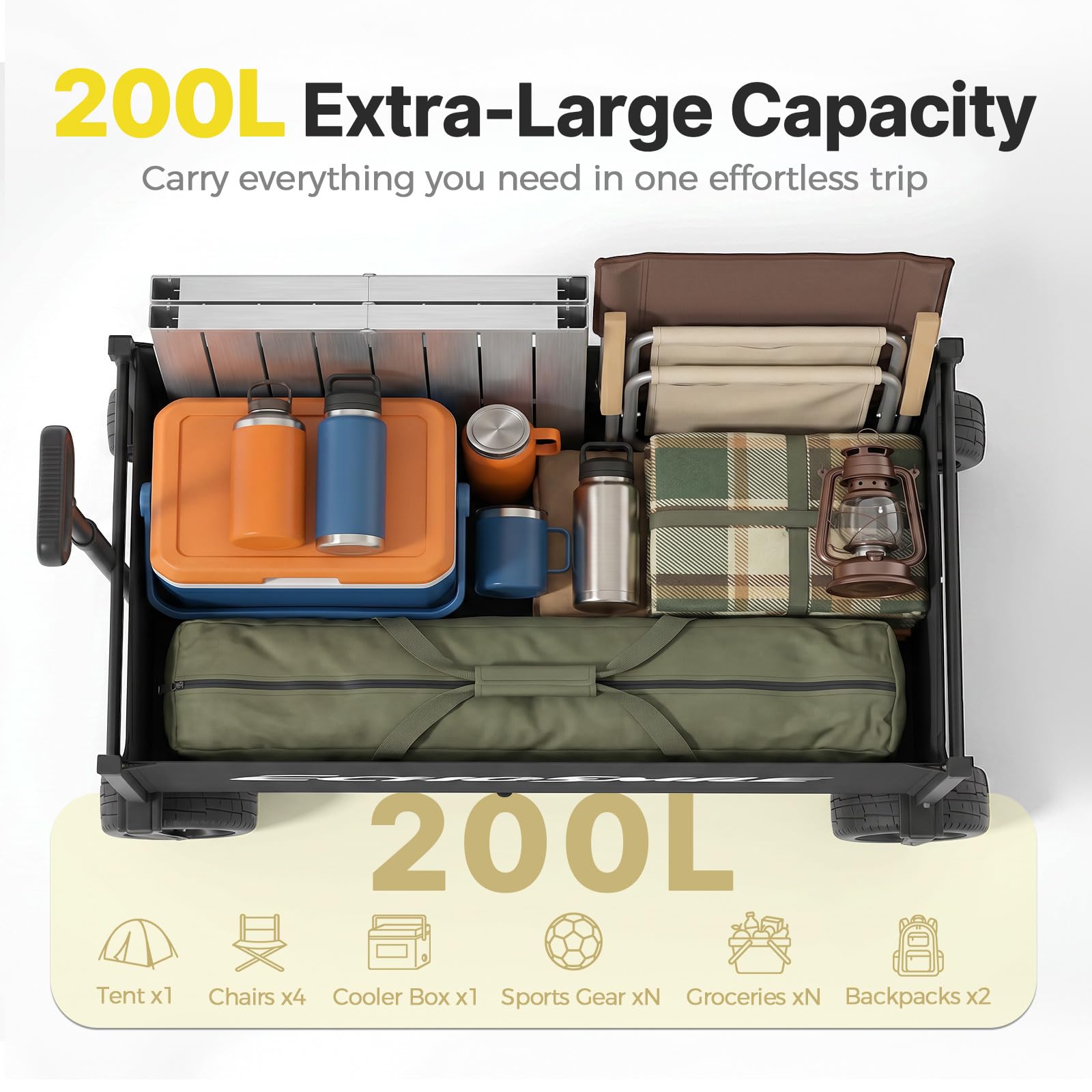 EchoSmile wagon loaded with cooler and chairs demonstrating 400 lb capacity utility