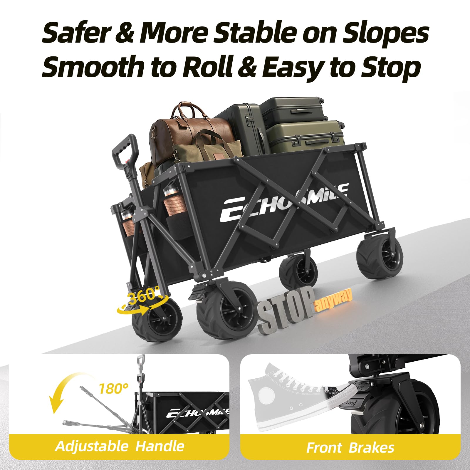 EchoSmile open wagon loaded with gear showing 400 lb capacity