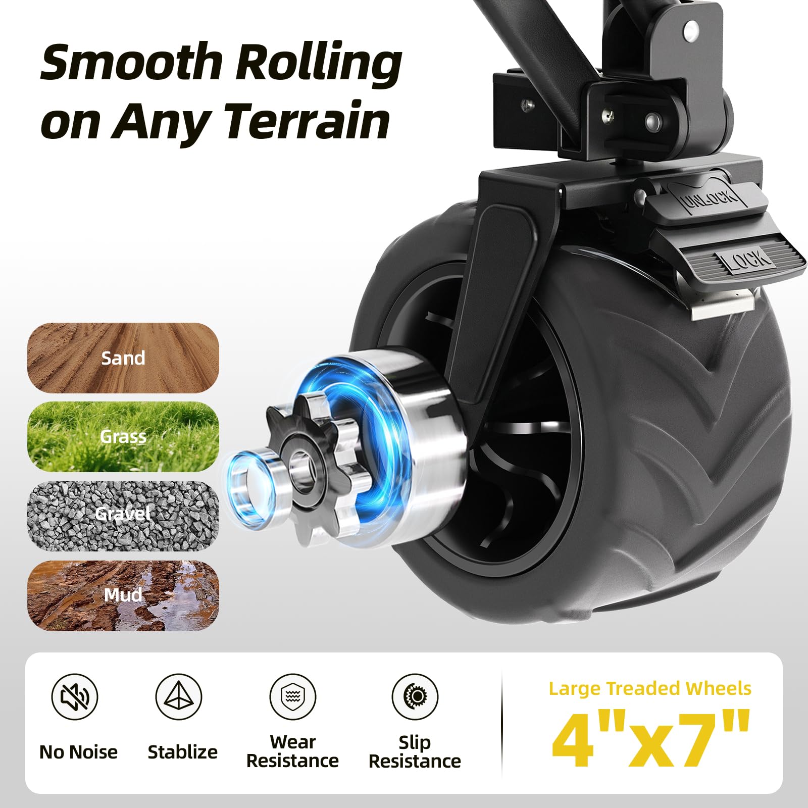 EchoSmile knobby tire and front brake detail for secure traction