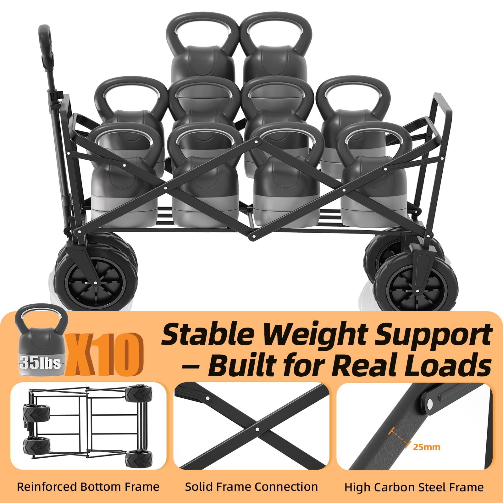 EchoSmile wheel detail highlighting 4x8 solid tire for better terrain traction