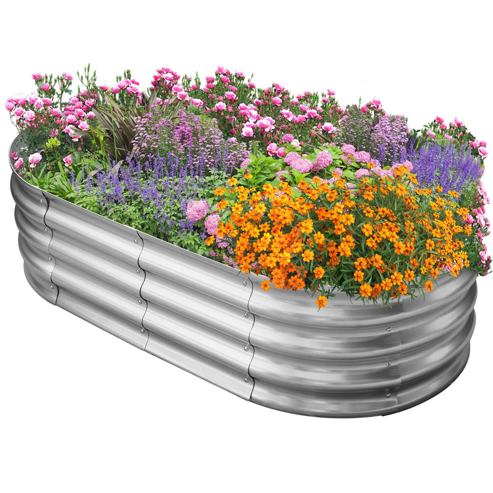 Eclaron front view of oval galvanized planter showing sturdy structure and clean lines