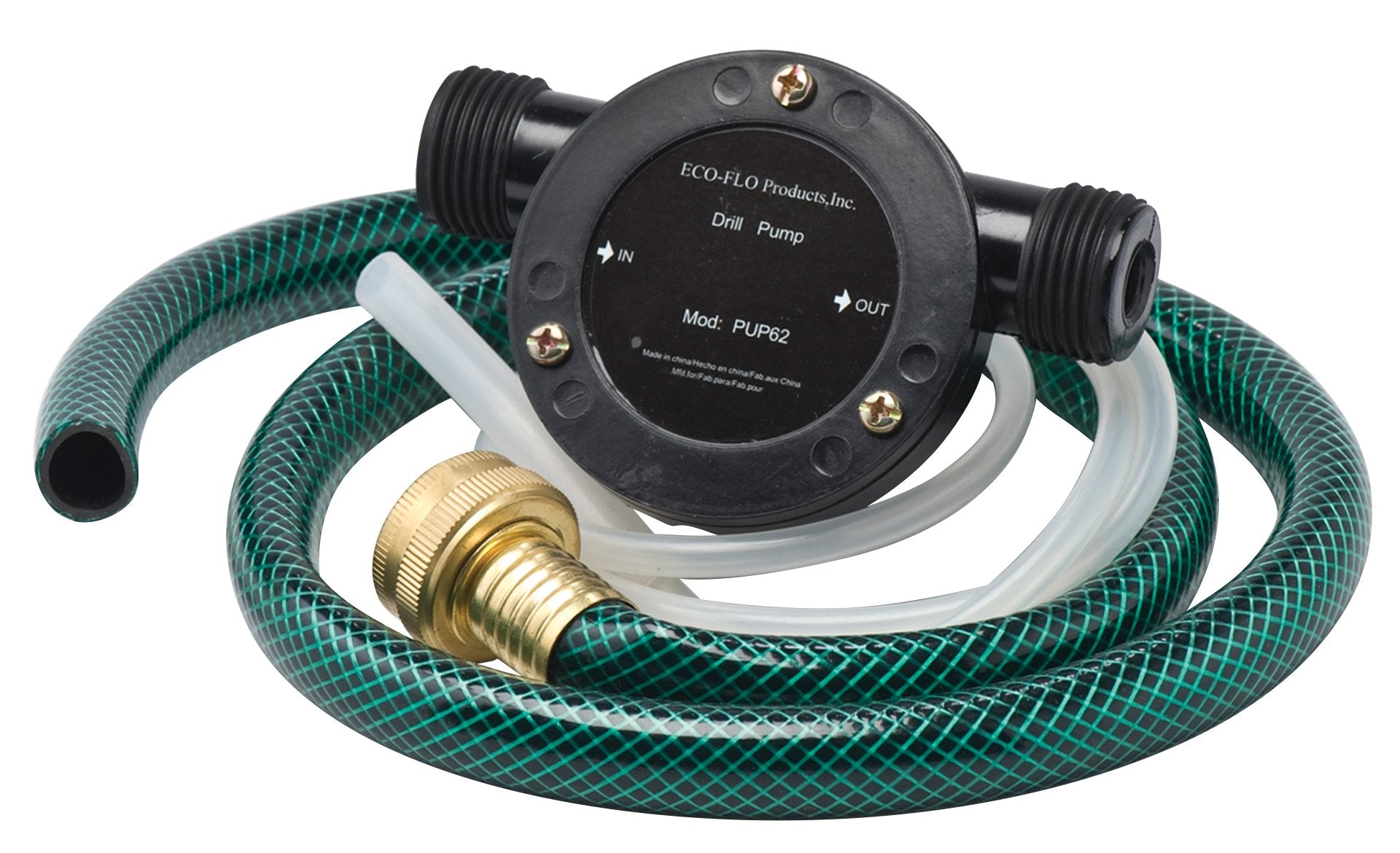 ECO-FLO PUP62 front packaging showing pump kit and included hoses, easy portability