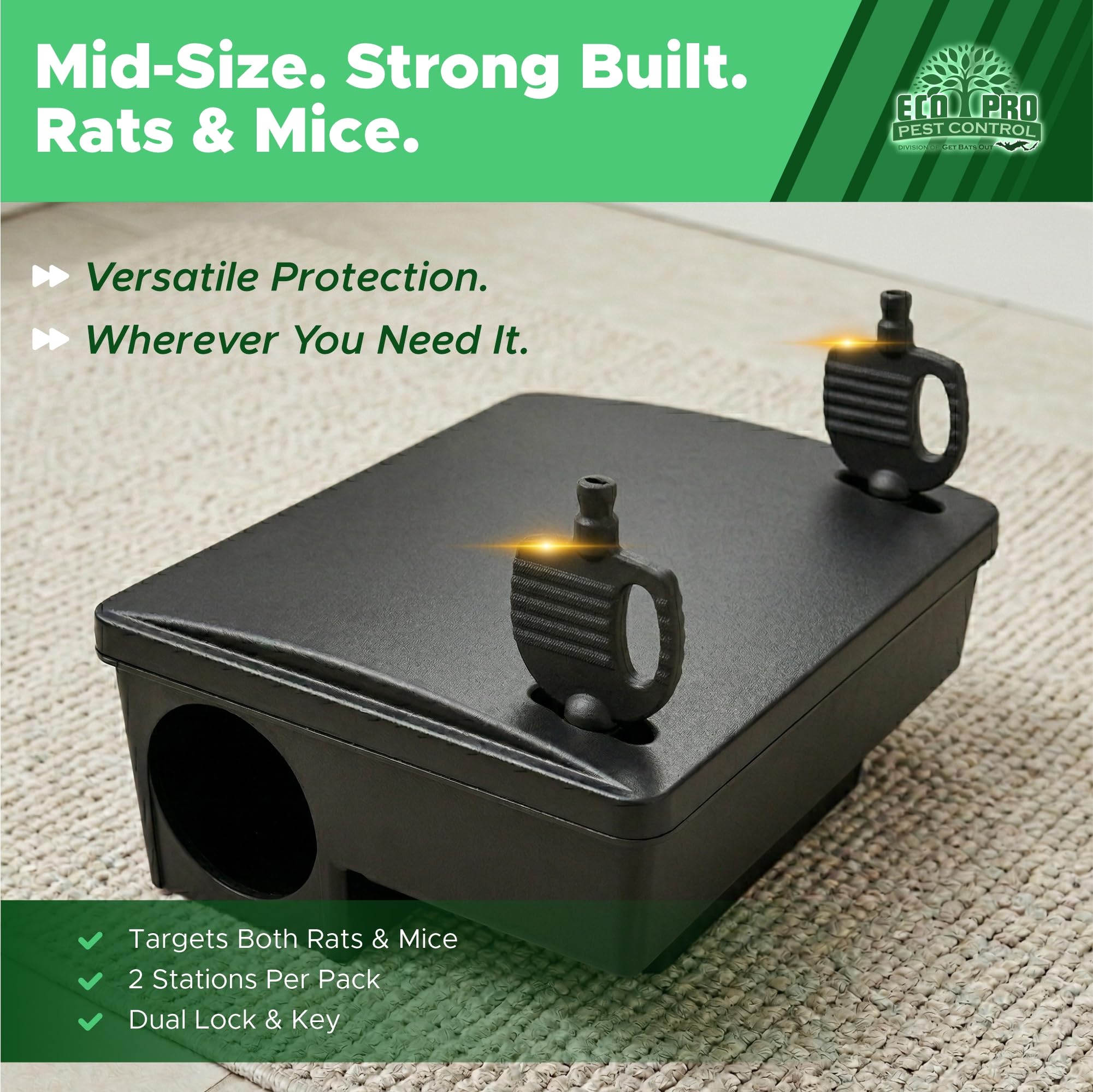 Eco Pro Pest Control open bait station with bait inside for easy refill benefit