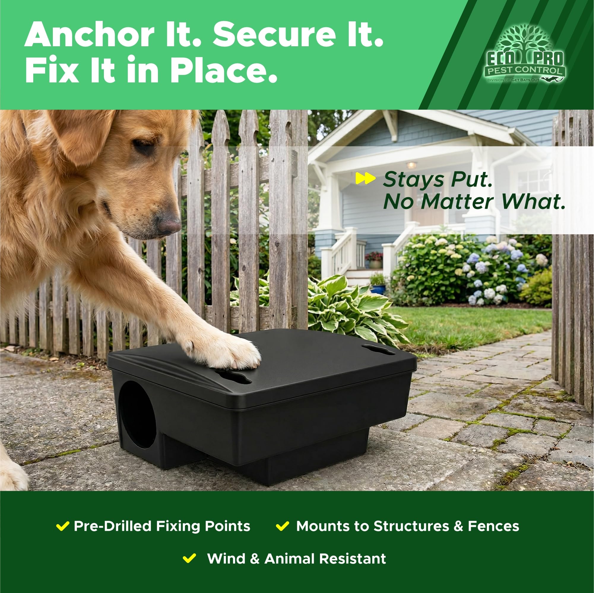 Eco Pro Pest Control station next to ruler showing size and capacity benefit
