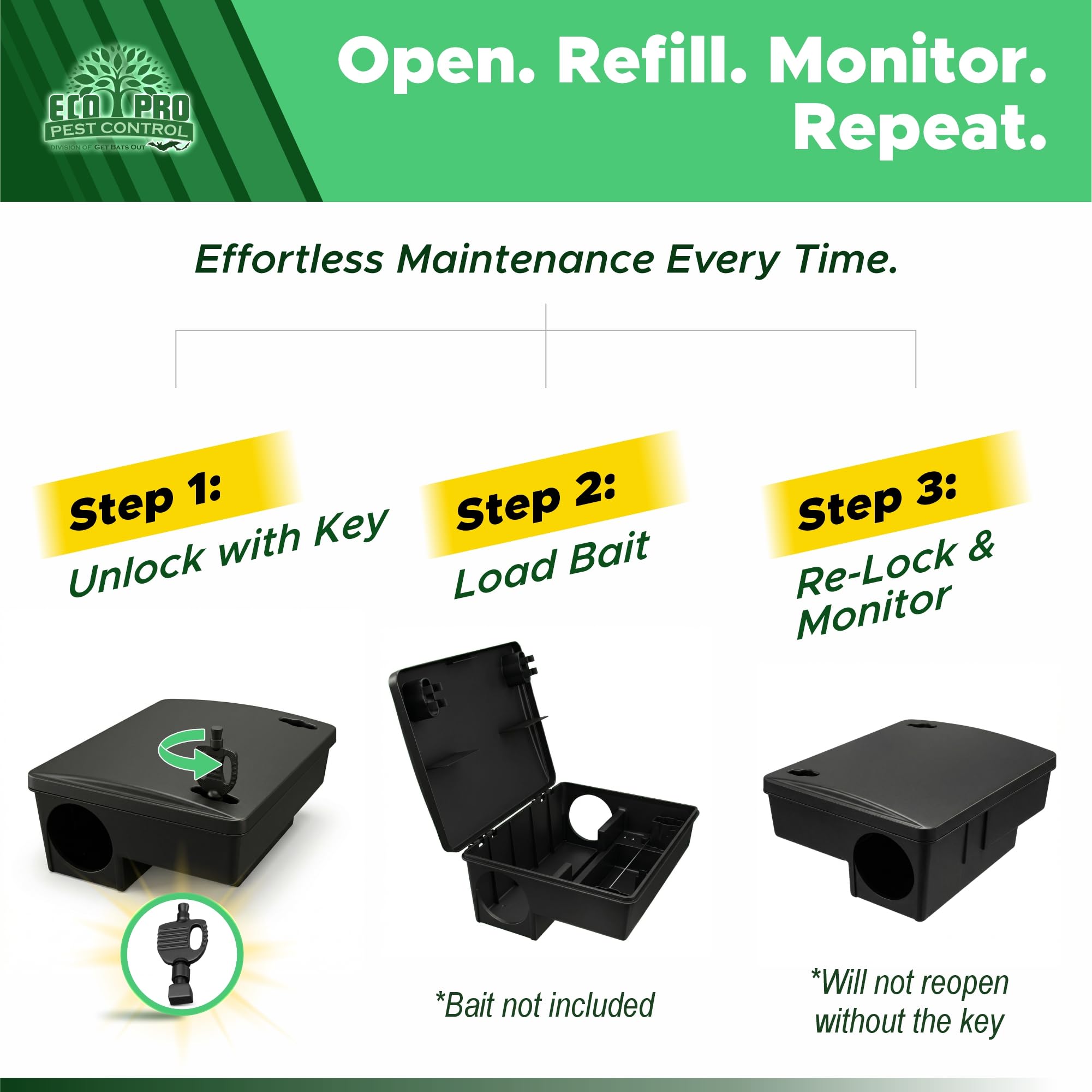 Eco Pro Pest Control two bait stations side-by-side showing flexible coverage benefit