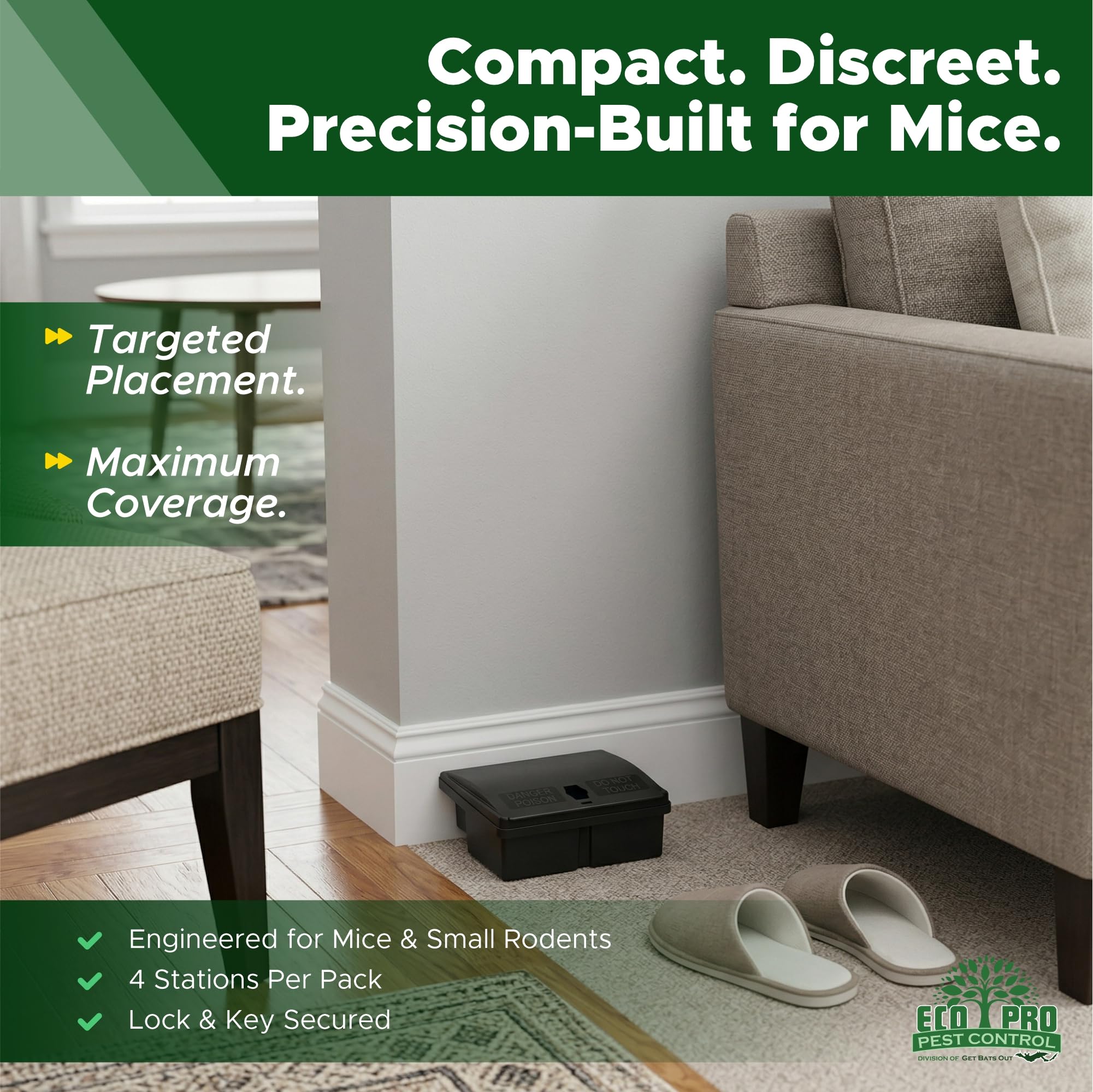 Eco Pro Pest Control open interior shows bait tray for easy refill and monitoring