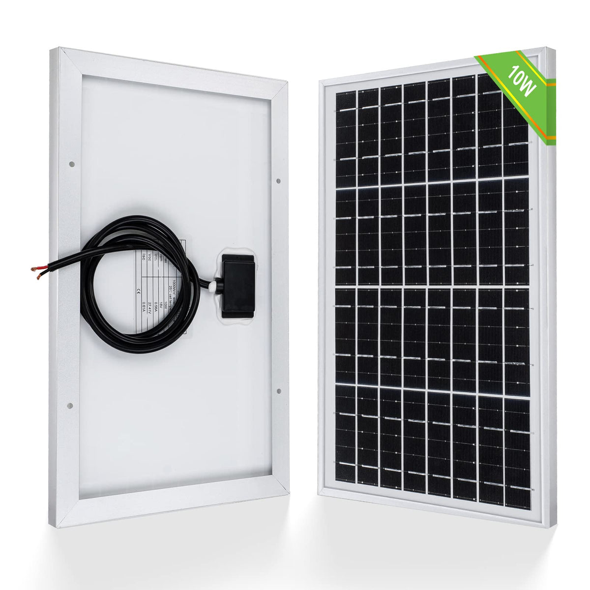 ECO-WORTHY front view of 10W panel showing cells and frame, durable outdoor charging
