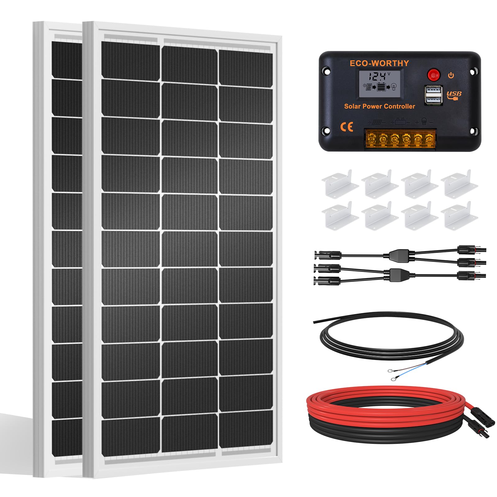 ECO-WORTHY front packaging showing full 200W kit and included parts benefits easy setup