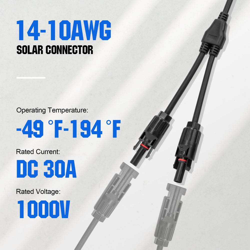 ECO-WORTHY connectors in use on rooftop array showing tidy parallel wiring benefit