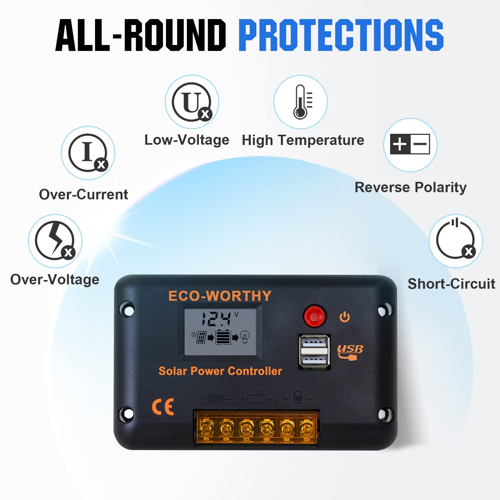 ECO-WORTHY IP65 junction box close-up showing weatherproof seal and safe connections