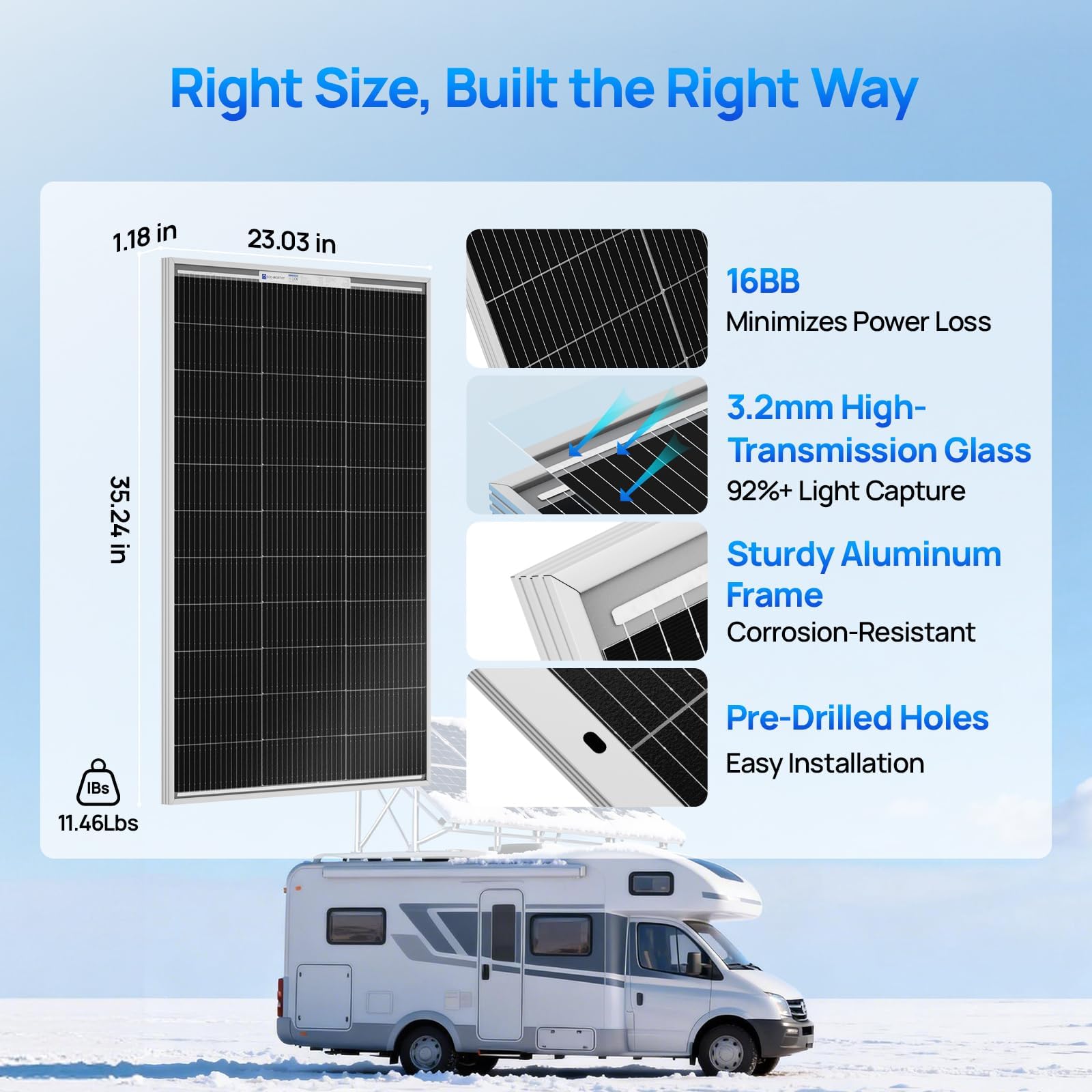 ECO-WORTHY panel installed on RV roof providing portable off-grid charging advantage