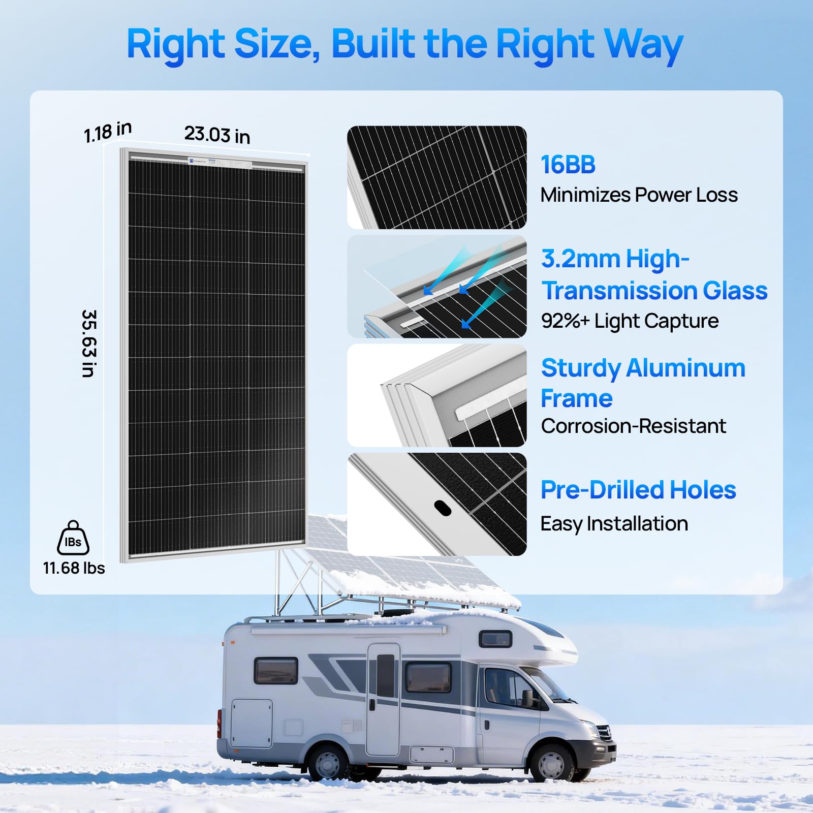 ECO-WORTHY panel held in hand displaying compact size for tight installations
