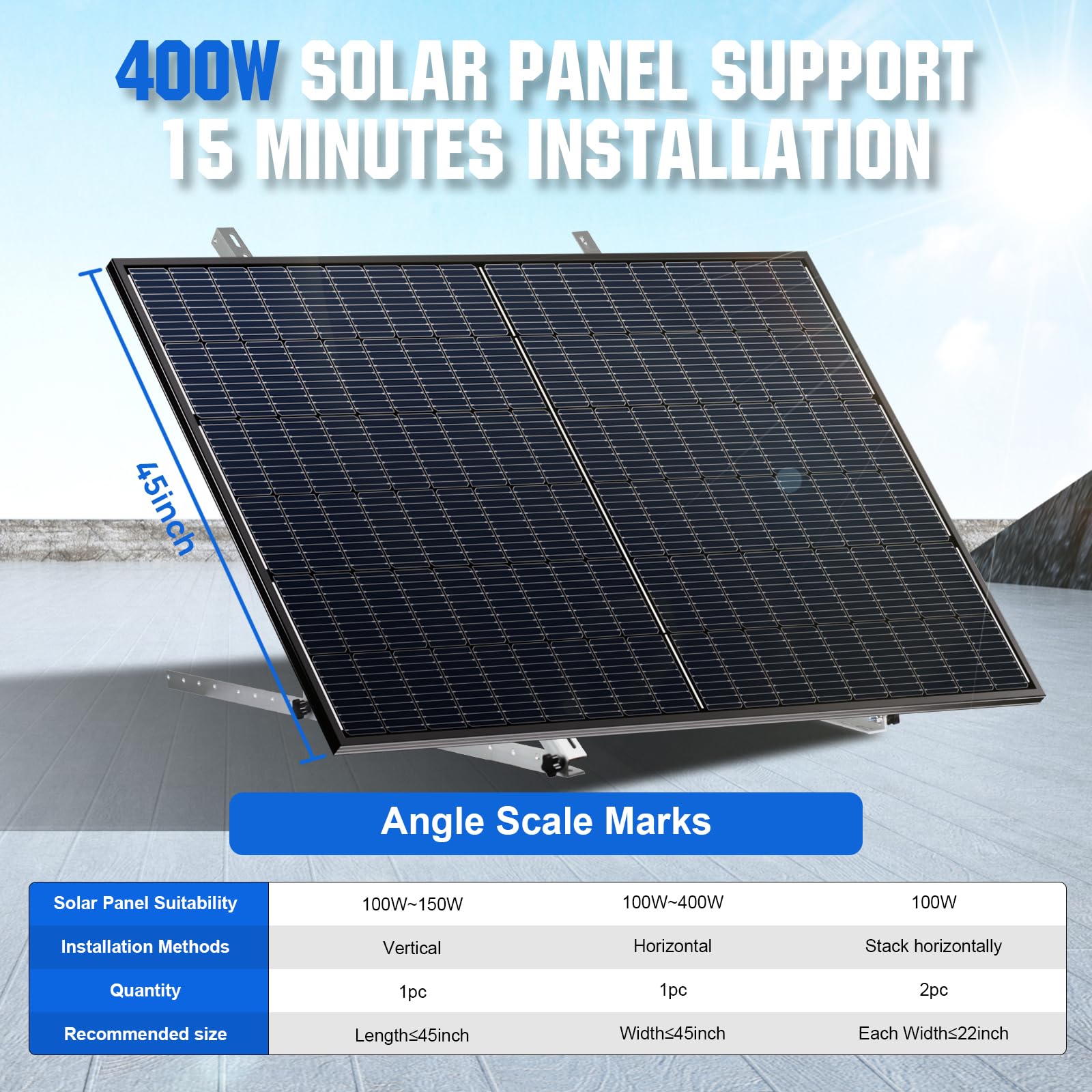 ECO-WORTHY closeup of tilt angle scale for fast, accurate panel adjustment