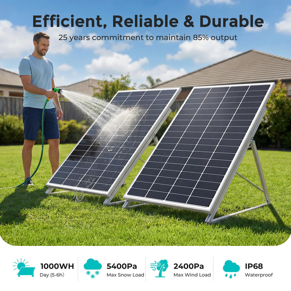 ECOBOSS next-to-backpack size comparison illustrating compact footprint for portable setups