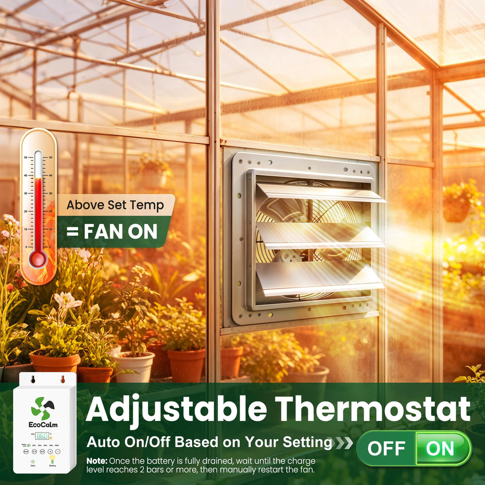 ecoCalm battery box with thermostat detail showing adjustable temperature control benefit