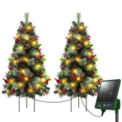 ecoCalm front view of solar outdoor tree showing full lights and shape, adds curb appeal