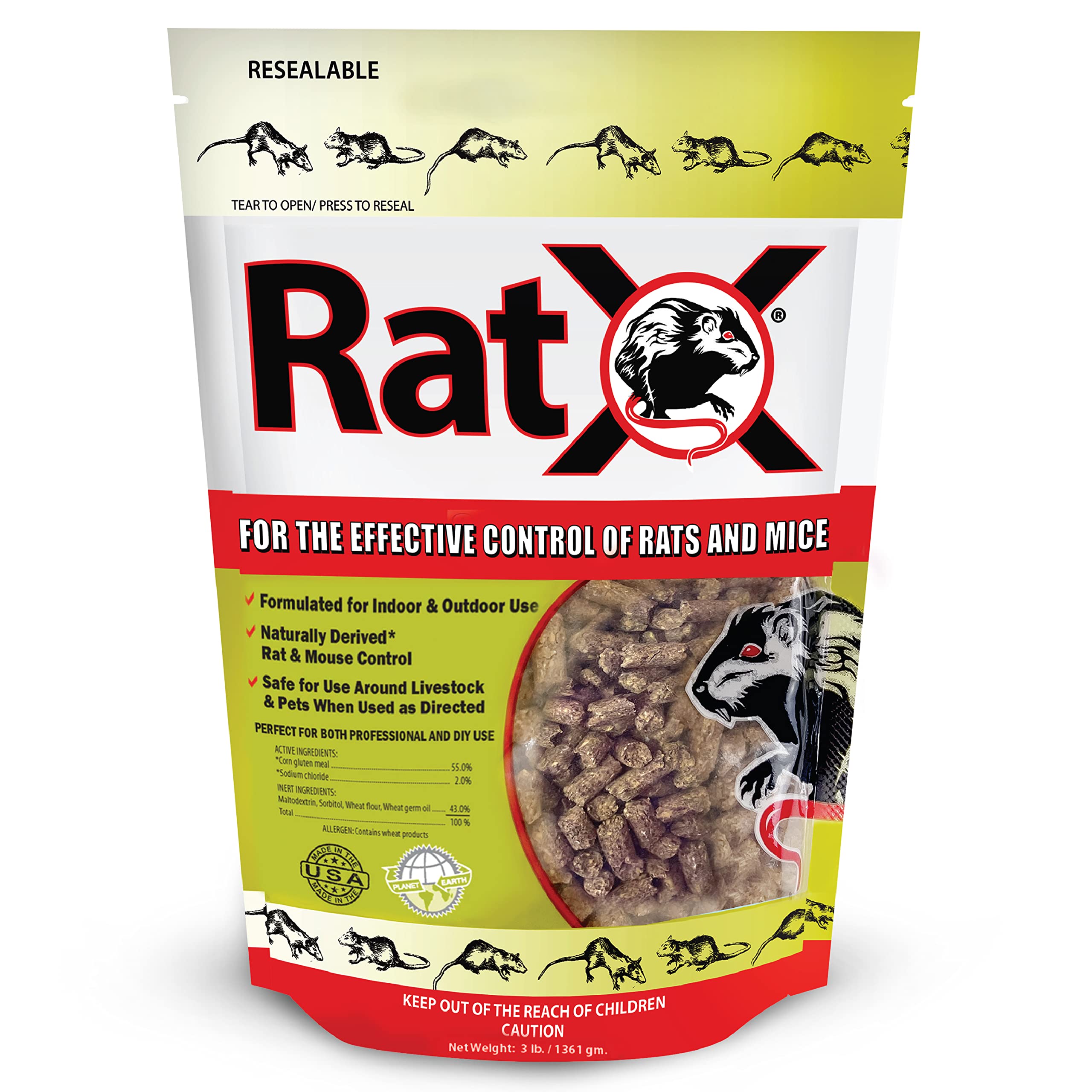 EcoClear RatX front packaging showing 3 lb bag and brand name for easy identification