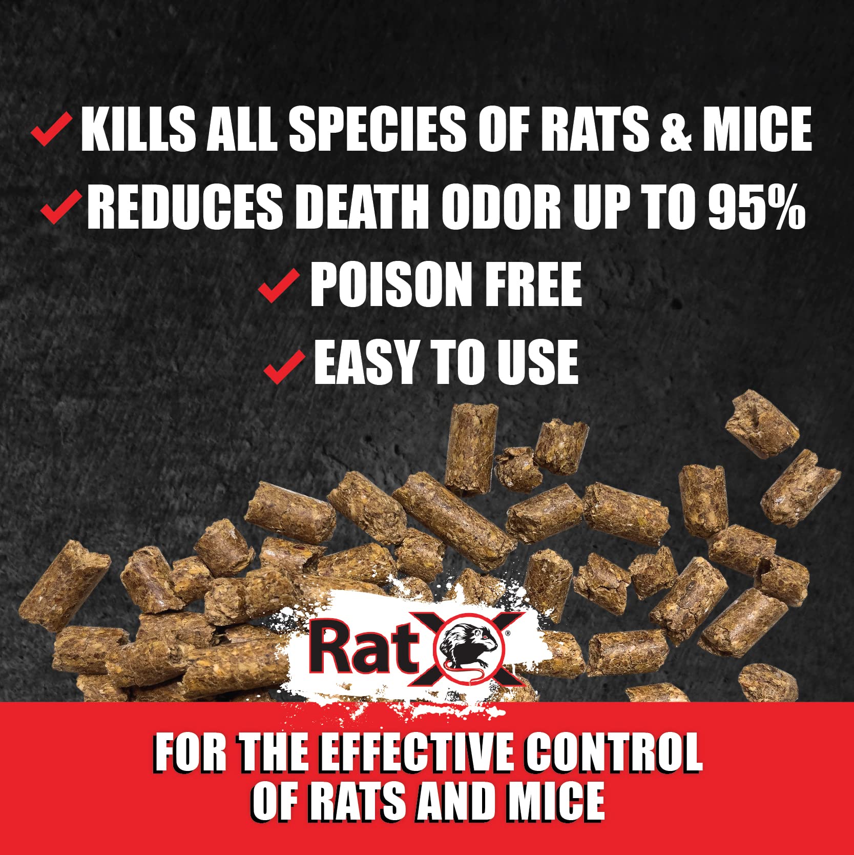 EcoClear RatX 3 lb bag beside common household items to show scale and coverage