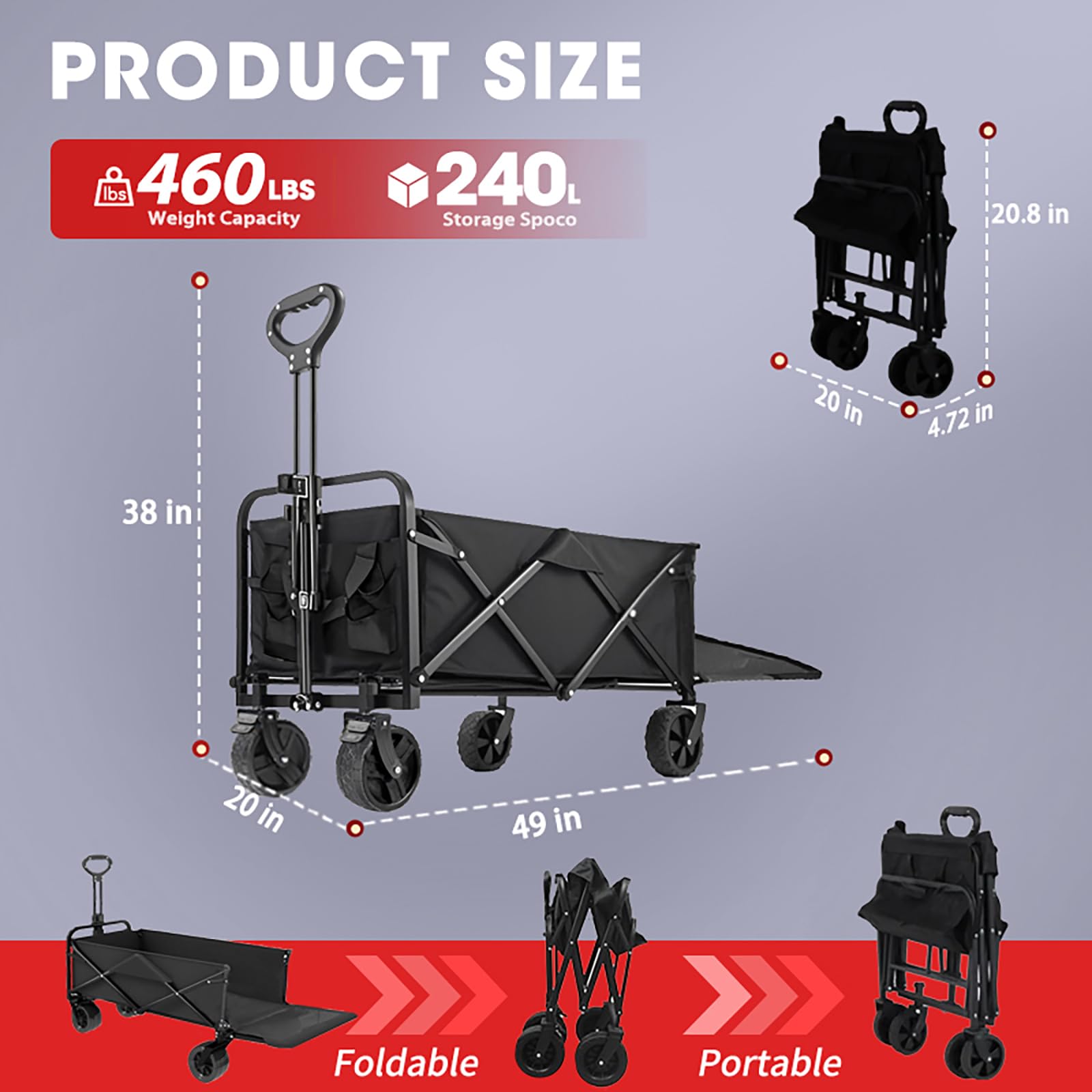 Ecogou wagon tailgate extended to 49 inches showing extra carrying length