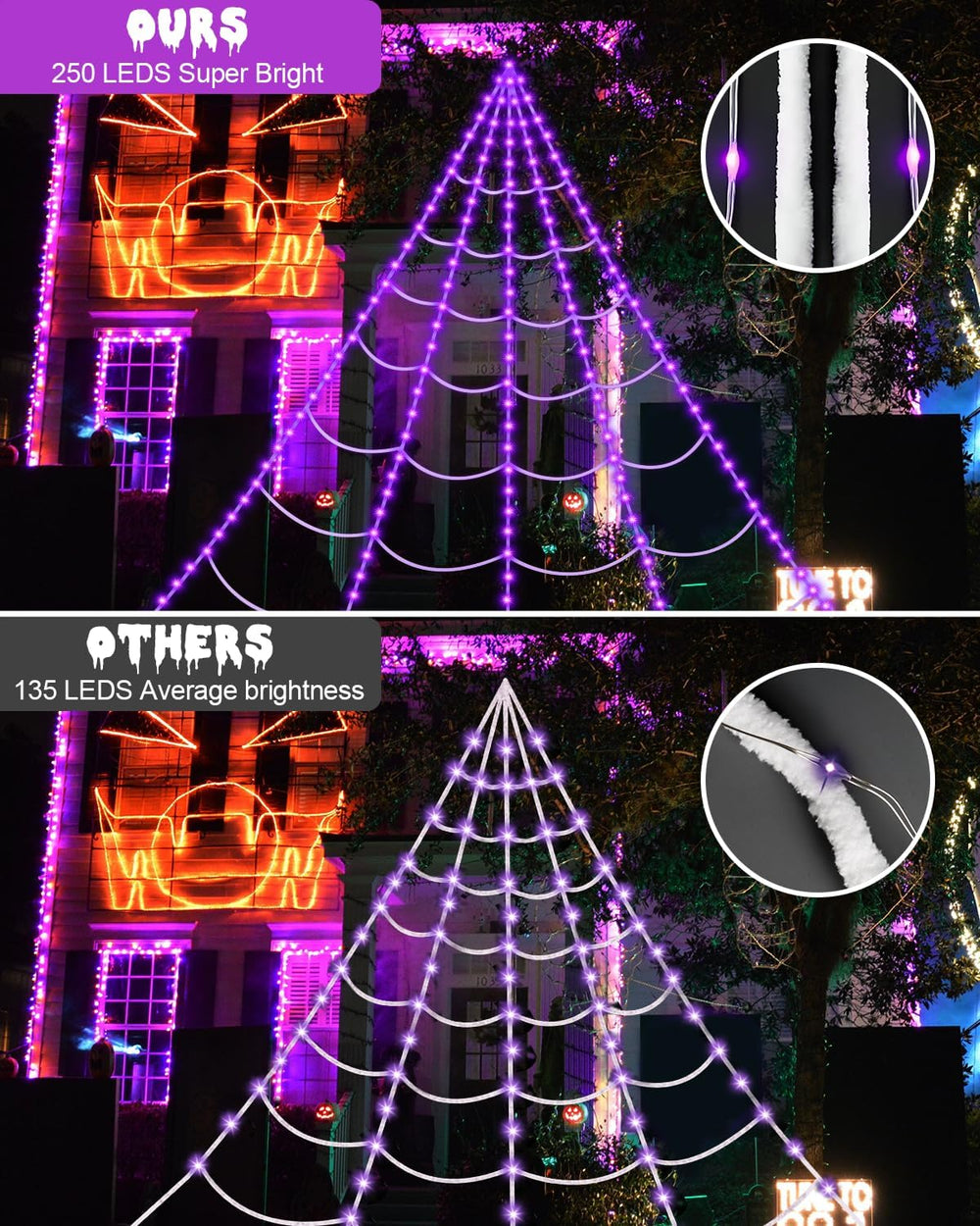 ECOHDT detail of LED strands highlighting web texture and bright visibility